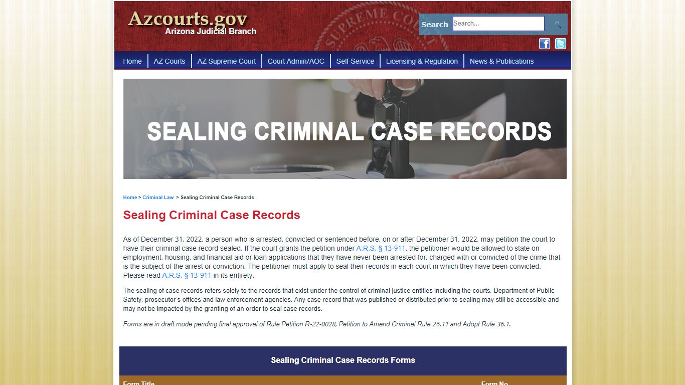 Sealing records - Arizona Judicial Branch